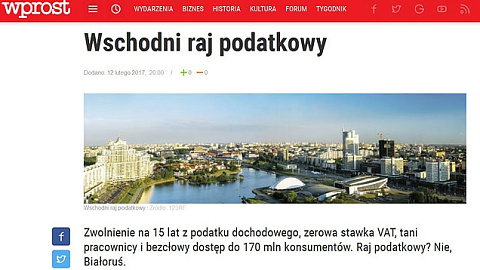 Авторитетное польское издание Wprost сравнивает Беларусь с налоговым раем